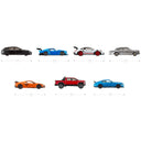 Side views of seven Hot Wheels Premium 1:43 scale cars in the assortment