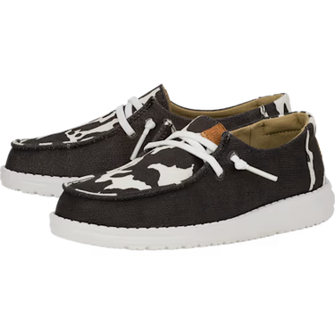HEYDUDE Wendy Youth Animal Shoe (Black/Cow) Size C12