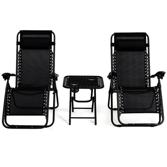 WORLD FAMOUS SPORTS  2 ZERO GRAVITY CHAIRS WITH TABLE-BLACK