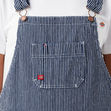 Dickies Women's Relaxed Fit Bib Shortalls (Rinsed Hickory Stripe) Size XXL