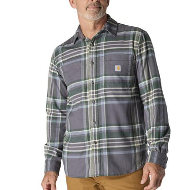 Carhartt Rugged Flex™ Relaxed Fit Midweight Flannel Long-Sleeve Plaid Shirt (Gravel) Size S