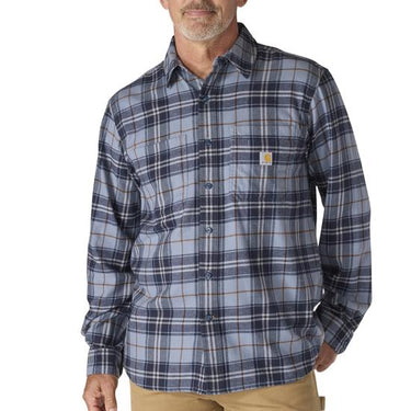 Carhartt Rugged Flex™ Relaxed Fit Midweight Flannel Long-Sleeve Plaid Shirt (Light Faded Navy) Size S