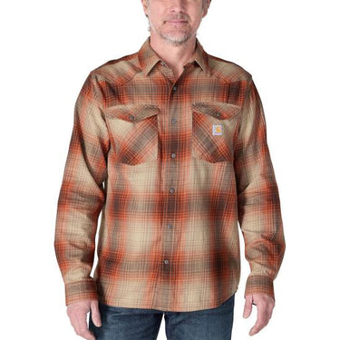 Carhartt Montana Rugged Flex™ Relaxed Fit Lightweight Snap-Front Plaid Shirt (Dark Clove) Size M