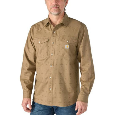 Carhartt Montana Rugged Flex™ Relaxed Fit Lightweight Snap-Front Plaid Shirt (Night Fatigue Geo Print) Size 4XL