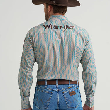 Wrangler Men's Logo Long-Sleeve Western Snap Shirt (Blue/Grey) Size XL