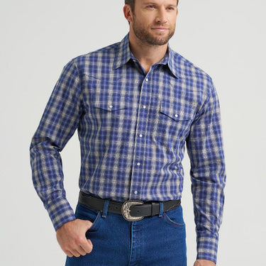 Wrangler Men's Wrinkle Resist Western Snap Shirt (Navy) Size L