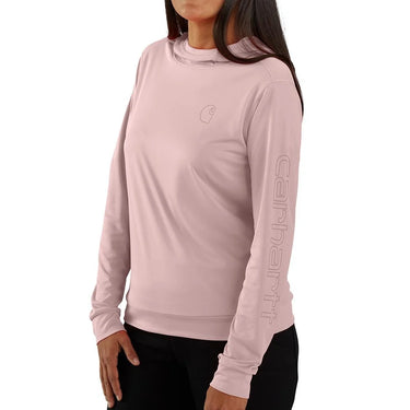 Carhartt Women's Force Sun Defender™ Relaxed Fit Lightweight Long-Sleeve Hooded Graphic T-Shirt (Soft Rose) Size XXL