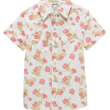 Wrangler Girl's Floral Western Short Sleeve Shirt (White/Coral) Size XL