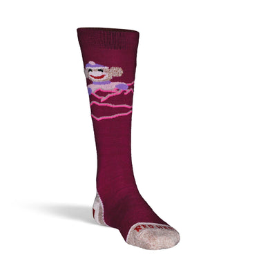 Fox River Kid's Monkey Ski, Monkey Do Lightweight Over-the-Calf Ski and Snowboard Sock (Berry) Size S