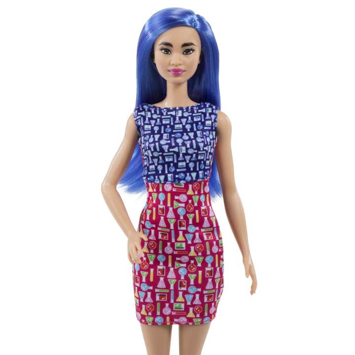 Load image into Gallery viewer, Barbie Scientist Doll (12 Inches), Blue Hair, Color Block Dress, Lab Coat &amp; Flats, Microscope Accessory

