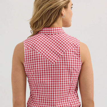 Wrangler Women's Retro Sleeveless Snap Stretch Western Shirt (Red/White) Size XL
