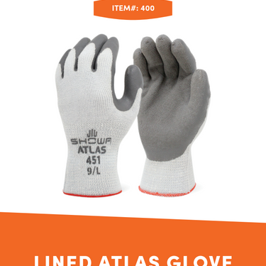 Lined Atlas Glove Rubber Palm Extra Large