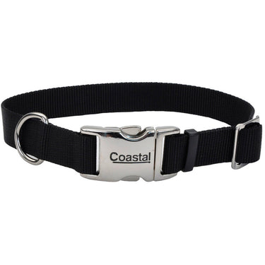Coastal Adjustable Nylon Dog Collar with Titan Metal Buckle (Black) Size 3/4x14-20"