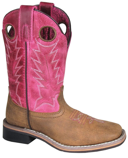'Smoky Mountain' Children's Tracie Western Square Toe - Brown Distress / Pink Distress 13.5