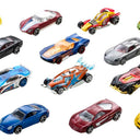 Example assortment of 20 Hot Wheels 1:64 scale cars laid out in rows