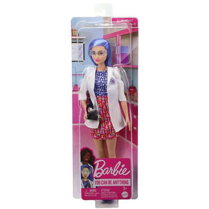 Load image into Gallery viewer, Barbie Scientist Doll (12 Inches), Blue Hair, Color Block Dress, Lab Coat &amp; Flats, Microscope Accessory
