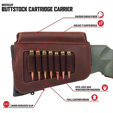 Allen Westcliff Leather Buttstock Rifle Cartridge Carrier - Brown