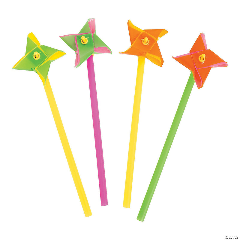 Load image into Gallery viewer, Plastic Mini Neon Two-Tone Pinwheels
