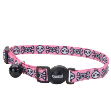 Coastal Safe Cat Adjustable Breakaway Collar (Pink Skulls) Size 8-12"