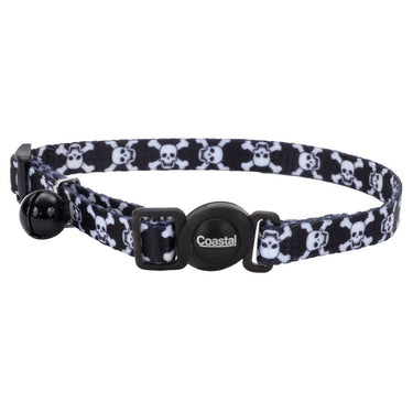 Coastal Safe Cat Adjustable Breakaway Collar (Black Skulls) Size 8-12"