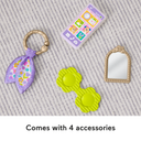Four purse accessories: cell phone rattle, mirror, sunglasses teether and crinkle scarf