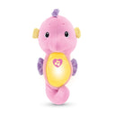 Pink Fisher-Price Soothe & Glow Seahorse plush with a glowing yellow belly