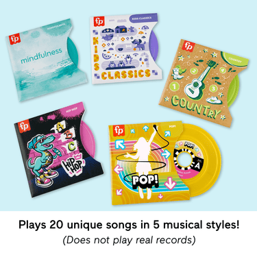 Five pretend records in decorative sleeves for the Rockin' Record Player