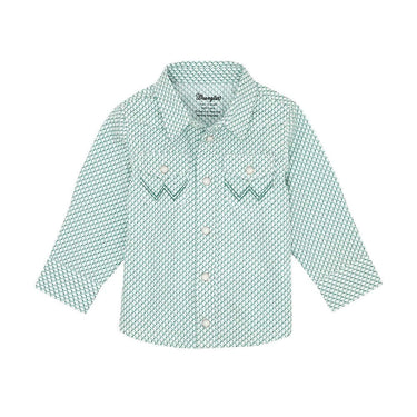 Wrangler Baby Boy Long Sleeve Western Snap Shirt (White/Teal) Size 12M