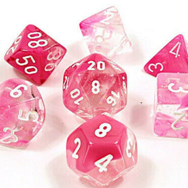 Chessex LAB DICE Gemini 7-Die Set (Clear-Pink/White) Luminary Effect