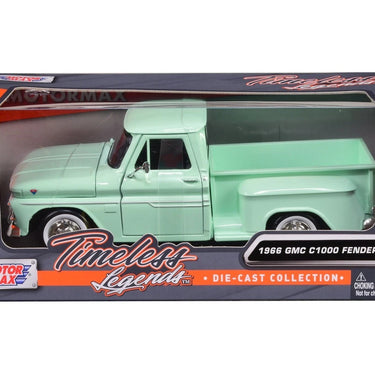 Motormax 1966 GMC C1000 Fenderside Pickup Light Green 1/24 Diecast Model
