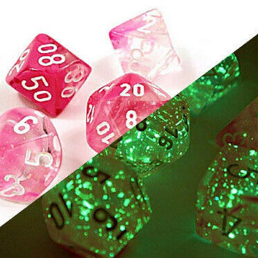 Chessex LAB DICE Gemini 7-Die Set (Clear-Pink/White) Luminary Effect