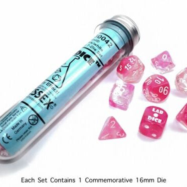 Chessex LAB DICE Gemini 7-Die Set (Clear-Pink/White) Luminary Effect