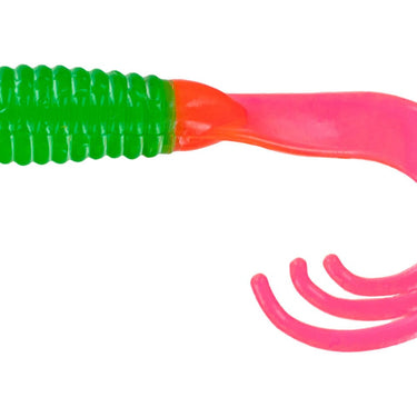 Bit Bite Baits 2" Triple Tip Grub 10-Pack (Green/Hot Pink Tail)
