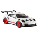 White race car with red wheels and rear wing, one example from the Premium 1:43 assortment