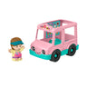 Little People pink ice cream truck with teal wheels and a figure in a visor