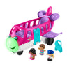 Little People Barbie Little Dream Plane in pink with a lit green nose, three figures and a luggage cart
