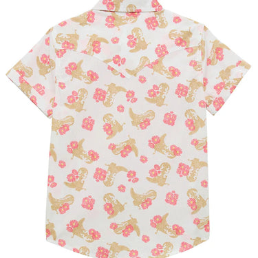 Wrangler Girl's Floral Western Short Sleeve Shirt (White/Coral) Size XL