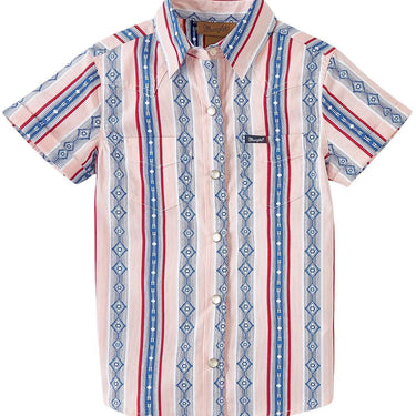Wrangler Girl's Short Sleeve Printed Snap Shirt (Bubble Pink) Size L