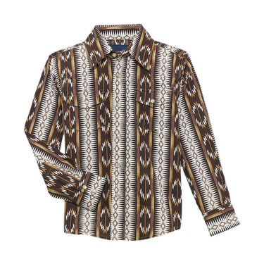 Wrangler Boy's Checotah Long Sleeve Western Snap Shirt (Brown) Size L