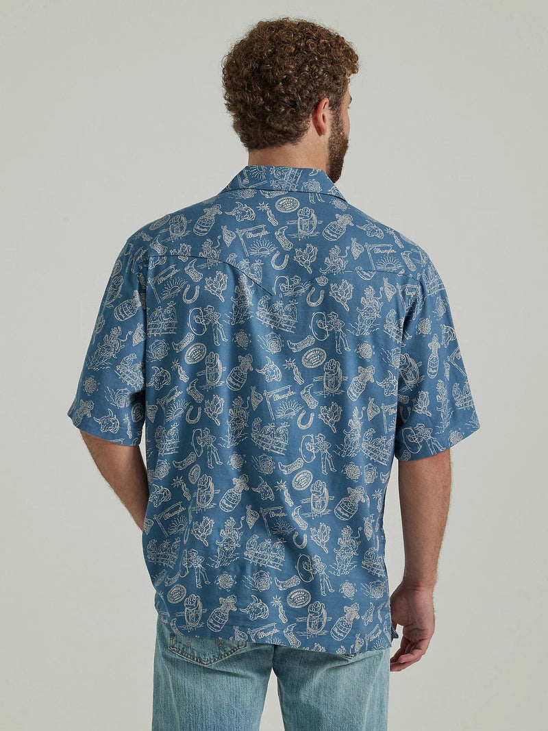 Load image into Gallery viewer, Wrangler Mens XXL Navy Print Coconut Cowboy Shirt
