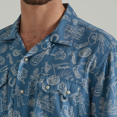 Wrangler Men's Print Coconut Cowboy Shirt (Navy) Size L