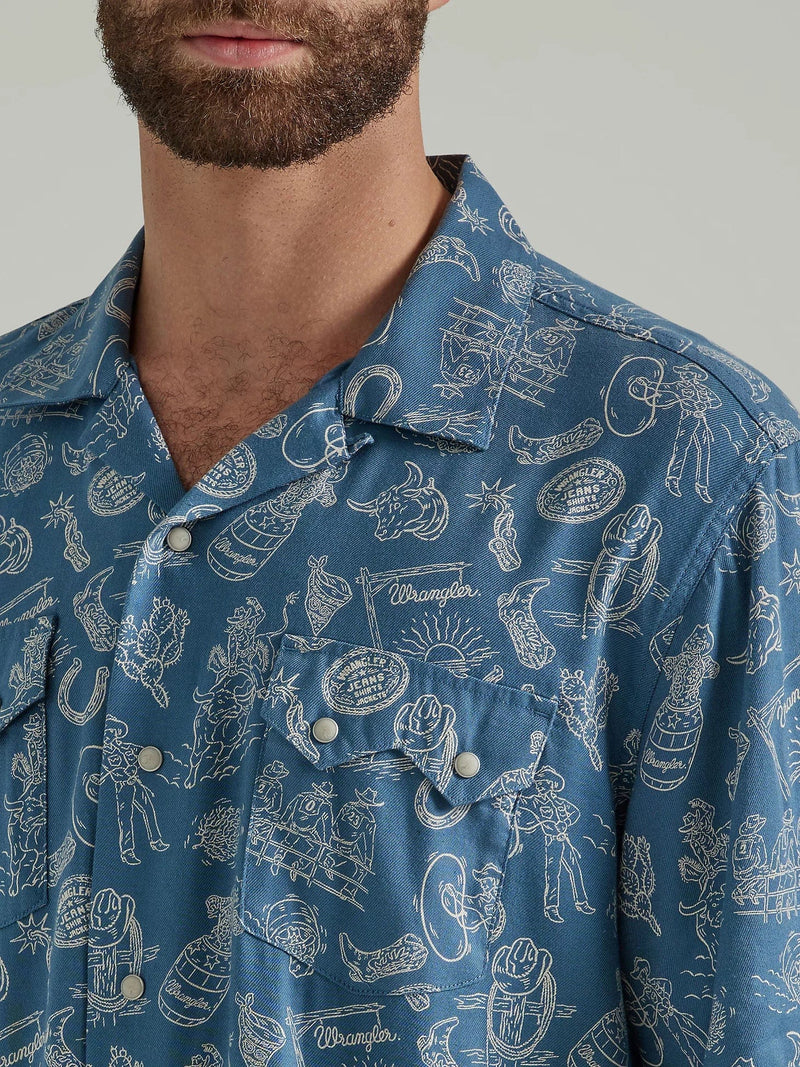 Load image into Gallery viewer, Wrangler Mens XXL Navy Print Coconut Cowboy Shirt
