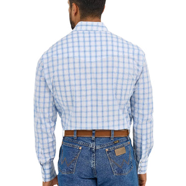 Wrangler Men's Wrinkle Resist Plaid Long Sleeve Western Shirt (Seaside Blue) Size XL