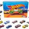 Hot Wheels 20-car gift pack box surrounded by assorted 1:64 scale die-cast cars