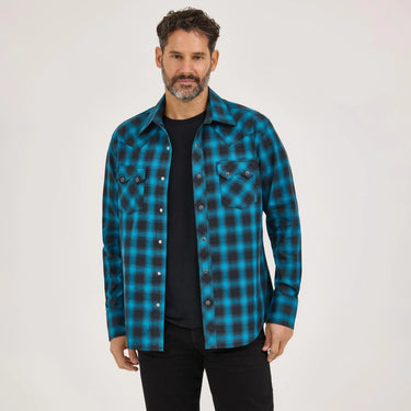 Wrangler Men's Retro® Premium Western Snap Shirt (Blue/Black Plaid) Size XL