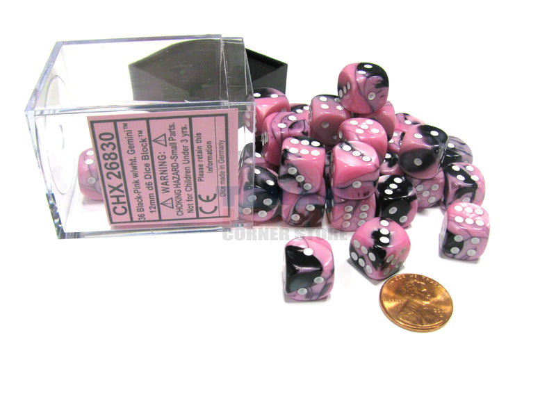 Load image into Gallery viewer, Chessex: Gemini Black-Pink/White 12Mm D6 Dice Block
