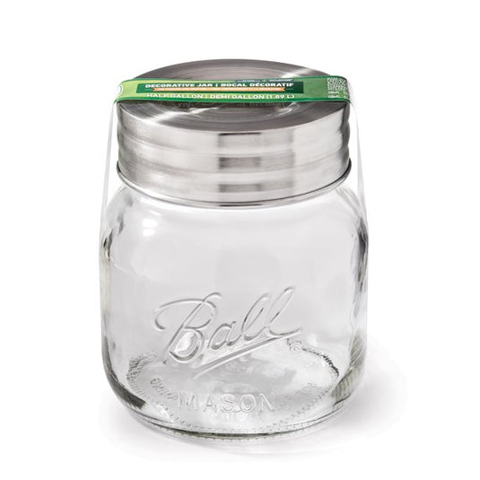Ball, Glass Extra Wide Half-Gallon Decorative Mason Jar with Metal Lid, Clear, 64 oz