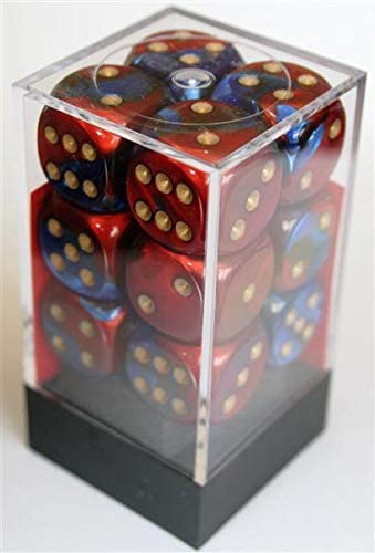 Load image into Gallery viewer, Chessex Dice d6 Sets: Gemini Blue &amp; Red with Gold - 16mm Six Sided Die (12) Block of Dice
