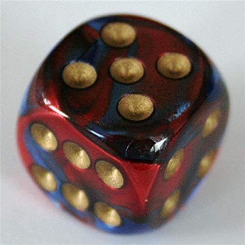 Chessex Dice d6 Sets: Gemini Blue & Red with Gold - 16mm Six Sided Die (12) Block of Dice