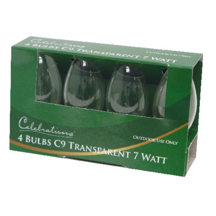 Celebrations Incandescent C9 Clear 4 ct Replacement Christmas Light Bulbs